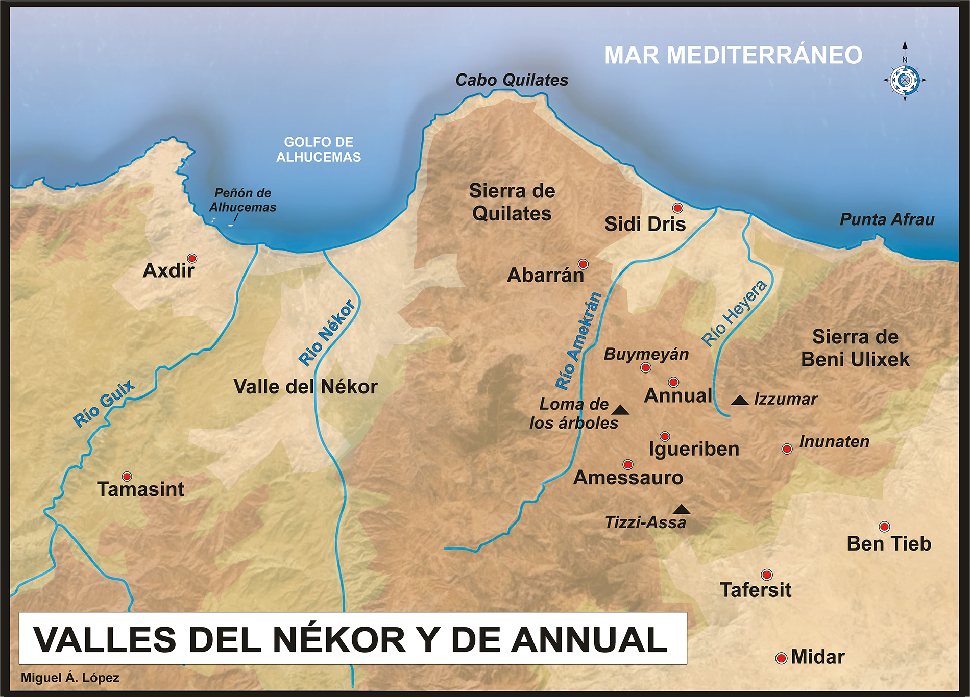 Mapa que muestra los Valles del Nékor y de Annual